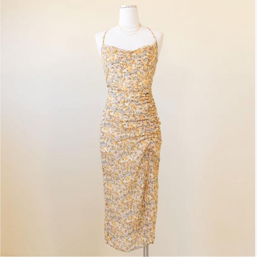 Edit by nine yellow floral low back midi dress size small